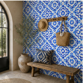 Azure Tides Hand Painted Blue Watercolor Mosaic