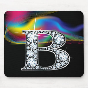 "B" Diamond Bling com Rainbow Swirl Mousepad