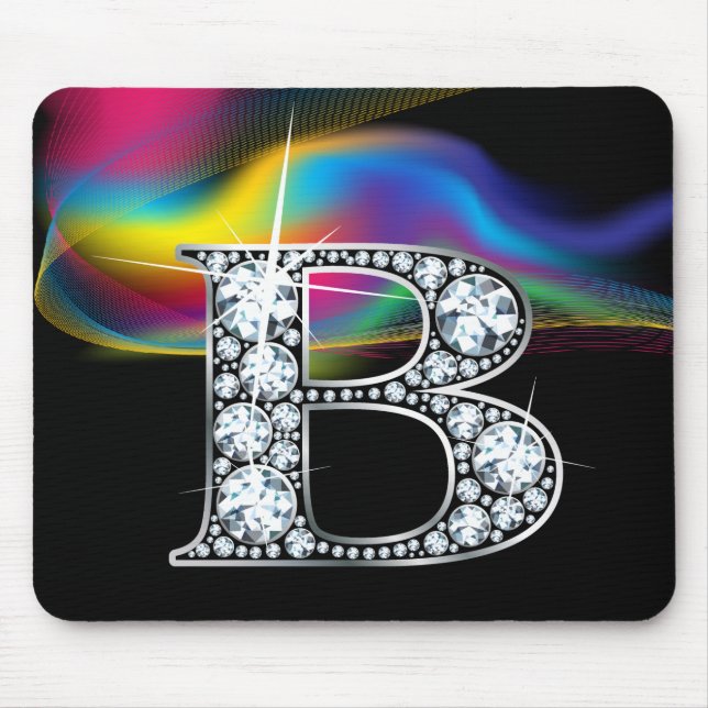 "B" Diamond Bling com Rainbow Swirl Mousepad (Frente)
