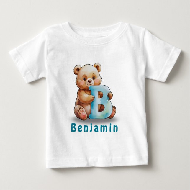 B é para Urso – Camiseta de Bebê Personalizada com (Frente)