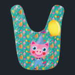Babador Birthday Pig Bib<br><div class="desc">Uma bicicleta colorida e divertida para a celebração de bebês ou aniversários de criança,  apresenta um porco rosa sorridente com um chapéu de festa e balão num fundo teal com poucos esquilos iguais,  um porco de aniversário,  coelho e gato!</div>
