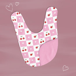 Babador Cereja de Gingham Rosa Whimsso e Blossom Baby Bib