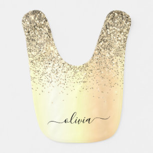 Babador Dourada Glitter Girly Luxury Moderno Monograma Nom