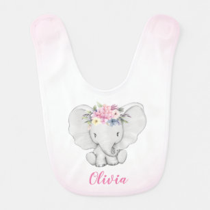 Babador Elefante floral menina personalizada
