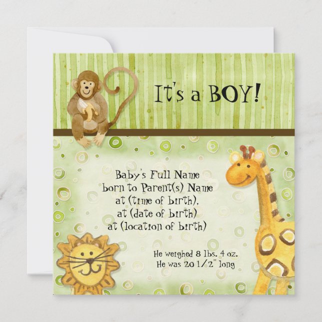 Babies Selvagens, Anúncio de Nascimento dos Menino (Frente)