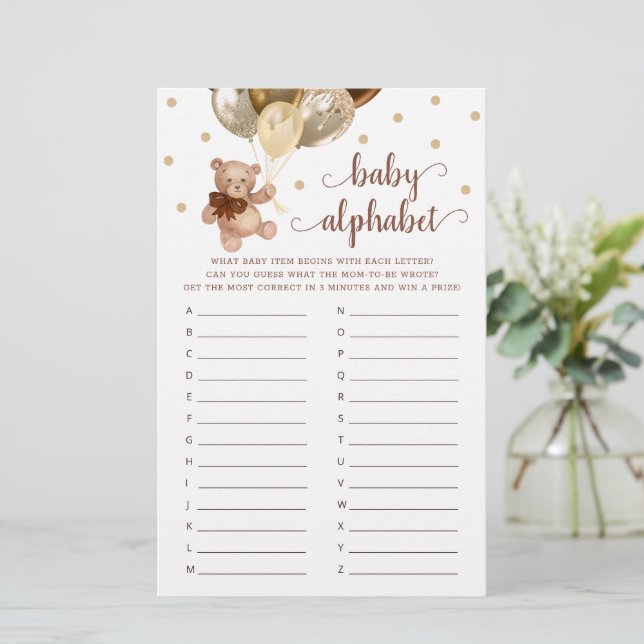 Baby Alphabet ABC Game Chá de fraldas Teddy Bear (Em pé/Frente)