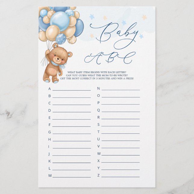 Baby Alphabet ABC Game Teddy Bear Chá de fraldas (Frente)