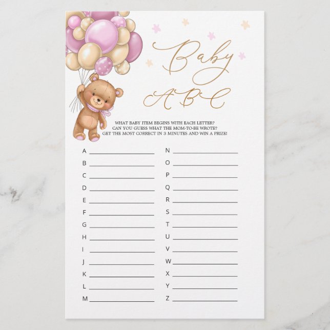 Baby Alphabet ABC Game Teddy Bear Chá de fraldas (Frente)