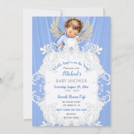 Baby Angel Blue Silver Light Skin Tone Convite