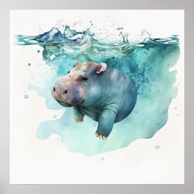 Baby Animal for Nursery, Cute hippo poster (Frente)