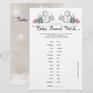 Baby Animal Match Snowman Chá de fraldas