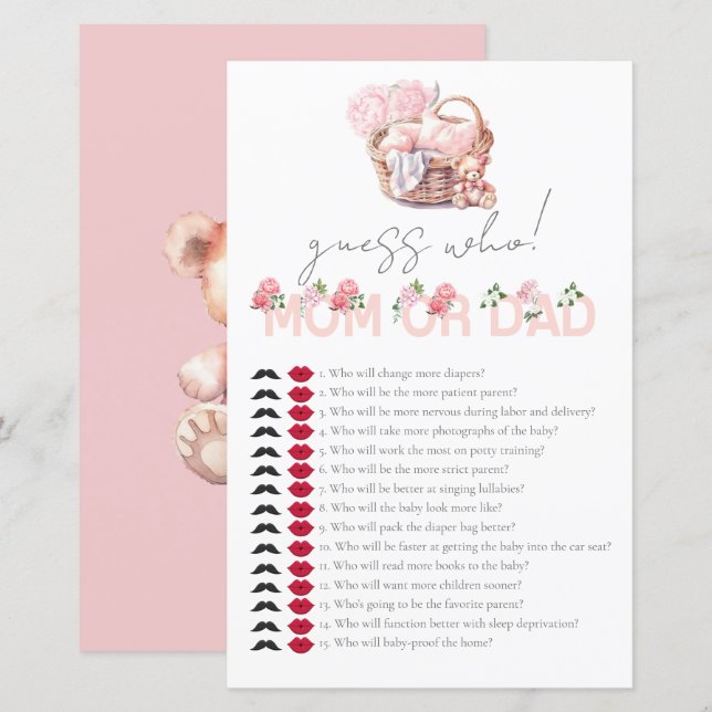 Baby Basket Chá de fraldas Adivinha Quem Joga (Frente/Verso)