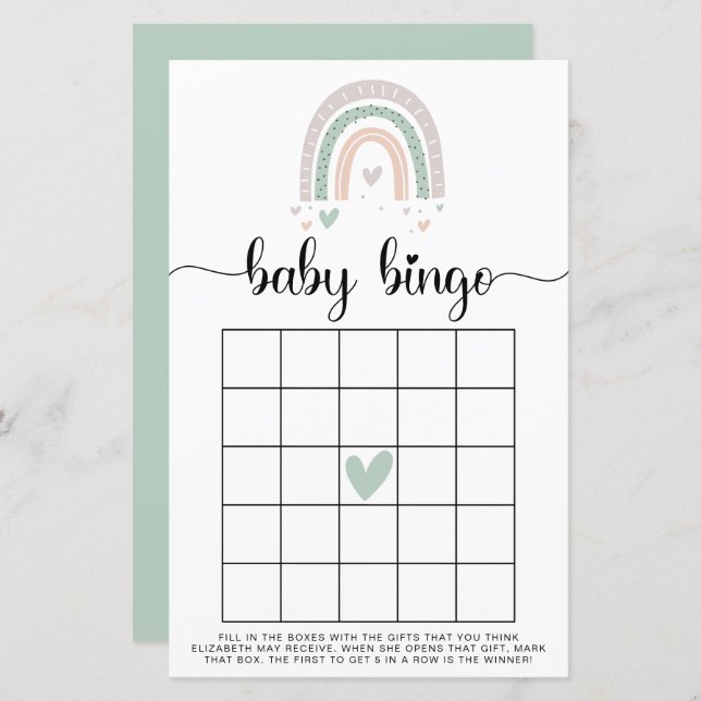 Baby Bingo Boho Rainbow Jogo Chá (Frente/Verso)