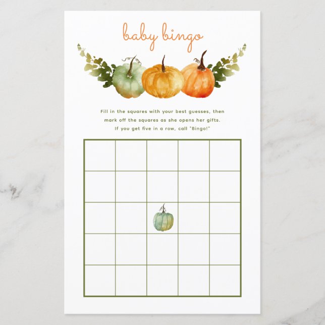 Baby Bingo Game Novembro Pumpkin Fall Chá de frald (Frente)