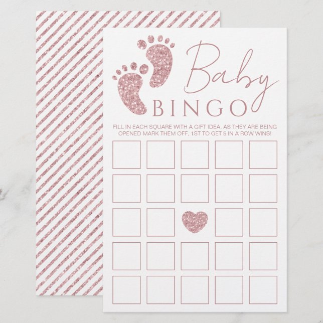 Baby Bingo Pink Glitter Bebê Febre Jogo de Chá de  (Frente/Verso)