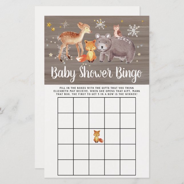 Baby Bingo Winter Woodland Chá Game (Frente/Verso)