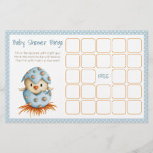 Baby Bird Hatching Blue Chá de fraldas Bingo Card