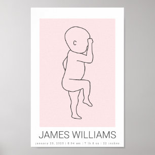 Baby Birds Stats Personalized Poster - rosa