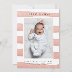 BABY BIRTH ANUNCEMENT Hello Watercolor Stripes