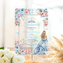 Baby Blue Rosa Prata Floral Borboleta Quinceañera