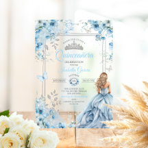 Baby Blue Tiara Floral Borboletas Quinceañera