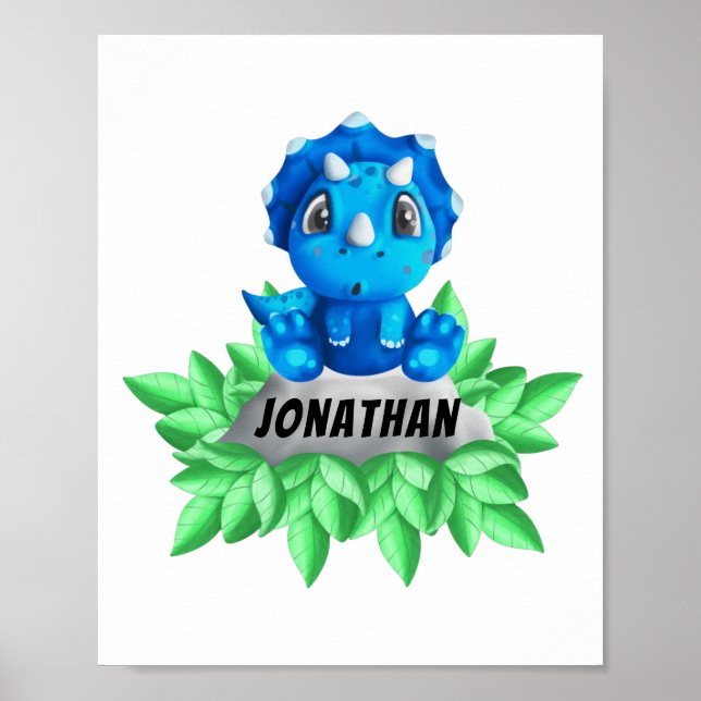 Baby Blue Triceratops Dinossaur White Poster (Frente)