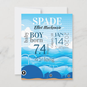 Baby Boy Birth Stats Anúncio Cartão Azul de Bale
