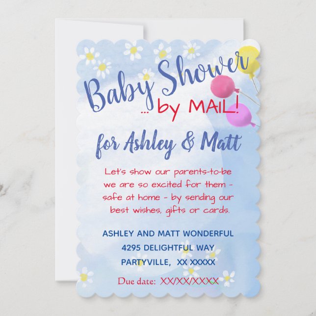 Baby Boy Daisies Balões Chá de fraldas Convite (Frente)