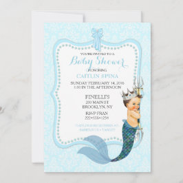 Baby Boy Merman Merboy Prince Crown Damask Convite
