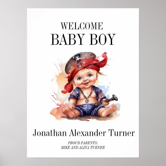 Baby Boy Pirate Welcome Hospital Door Poster (Frente)