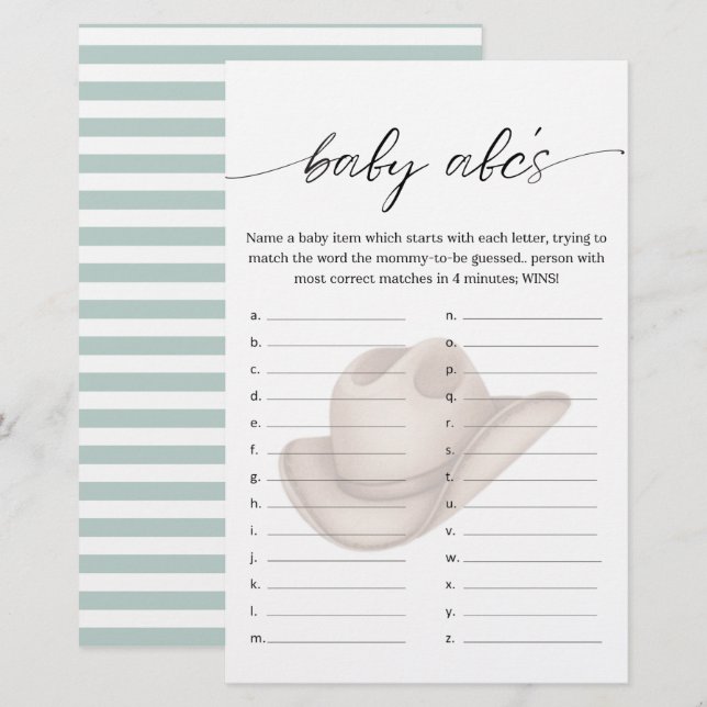 Baby Cowboy ABC Shower Game with Green (Frente/Verso)