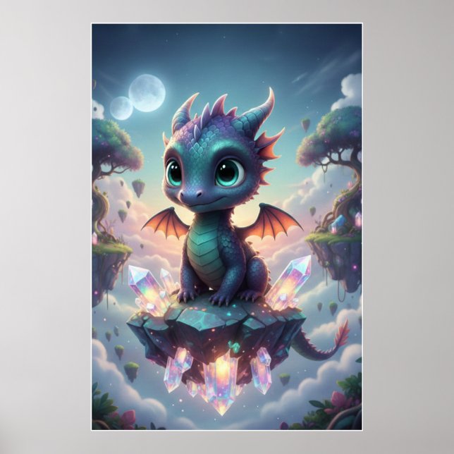 Baby Crystal Dragon | Cute Fantasy Art Poster (Frente)
