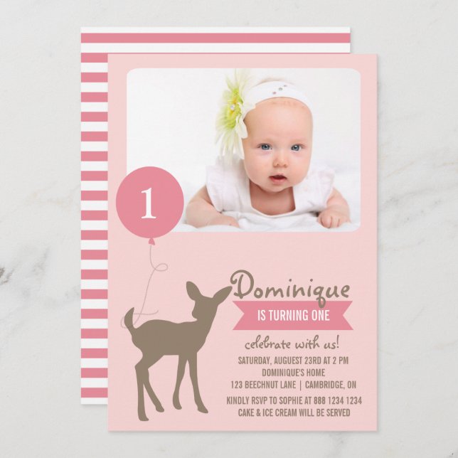 Baby Deer | Convite para Aniversário de criança de (Frente/Verso)