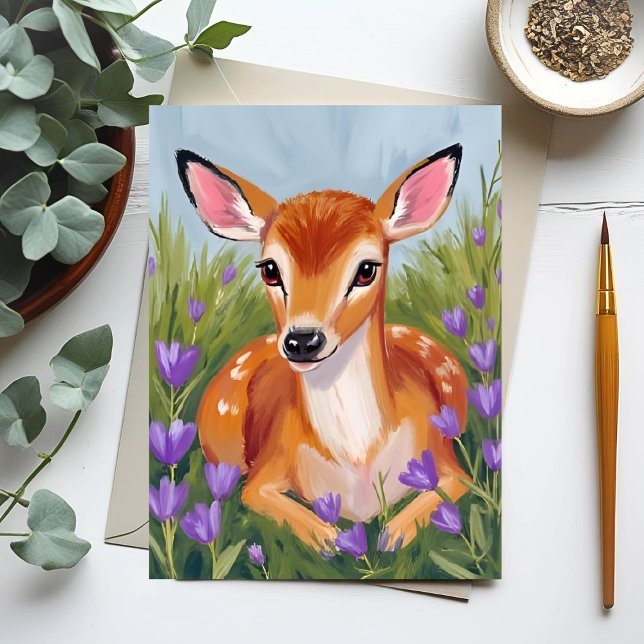 Baby Deer Fawn Animal Watercolor Painting Card (Criador carregado)