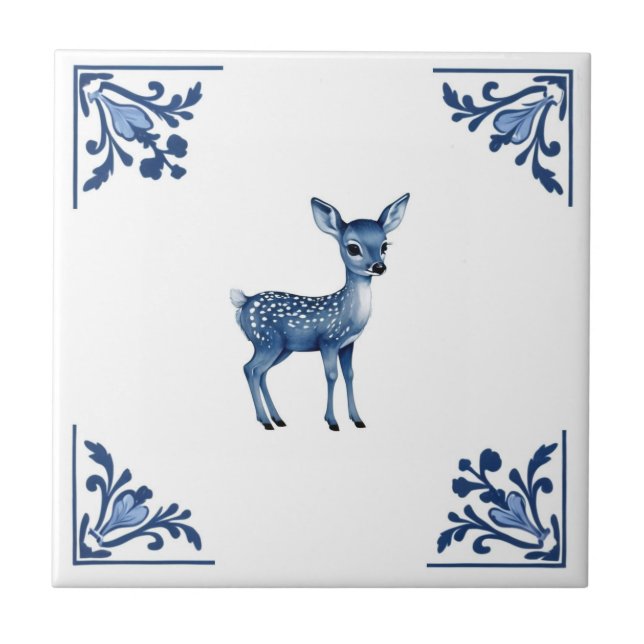 Baby Deer Fawn Delft Blue e White Corners (Frente)