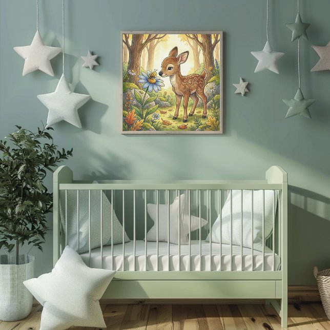 Baby Deer Fawn Forest Animals Nursery Poster (Criador carregado)