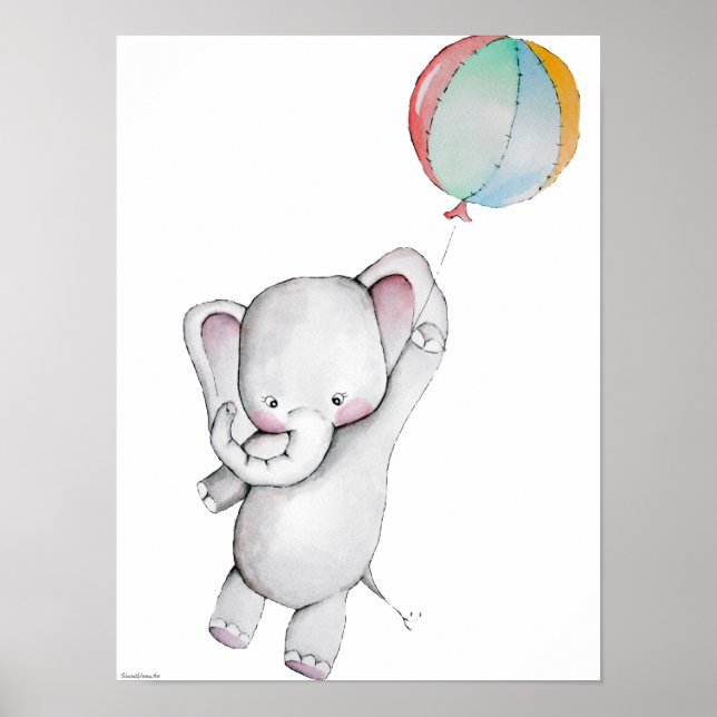 Baby Elephant com Poster personalizável de balão (Frente)