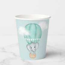 Baby Elephant Pale Green Hot Air Balloon Chá