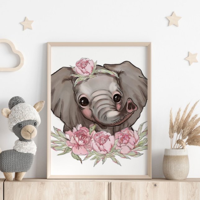 Baby Elephant Rosa Animal Poster | Impressão de pa (Criador carregado)