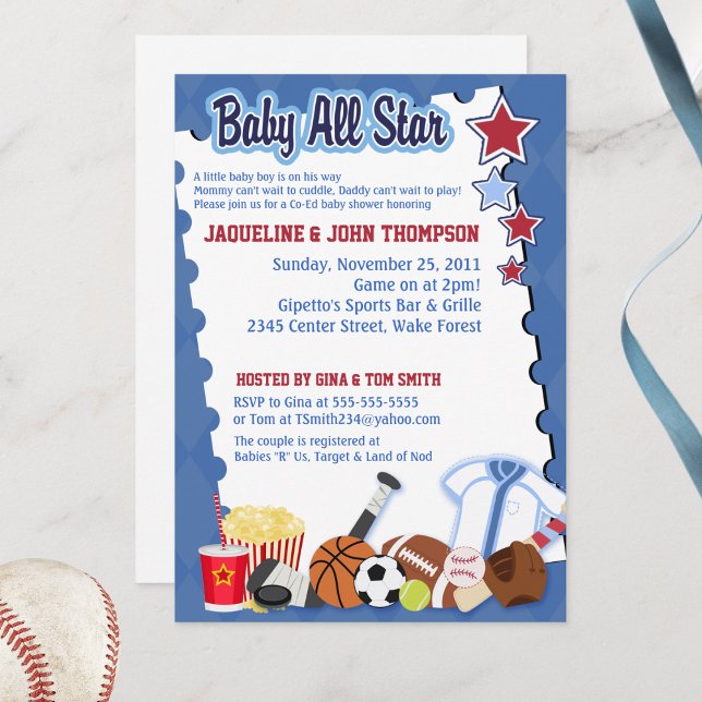 BABY ESPORTE VENTILADOR TODO O Convite para Chá de (Baby All Stars Boy Baby Shower Invitation)