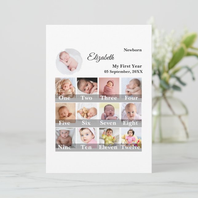 Baby First Year 12 Month Photo Collage  Milestone (Em pé/Frente)