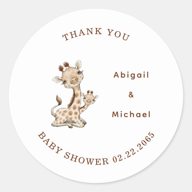 Baby Giraffe Obrigado Clássico Do Adesivo Redondo (Frente)