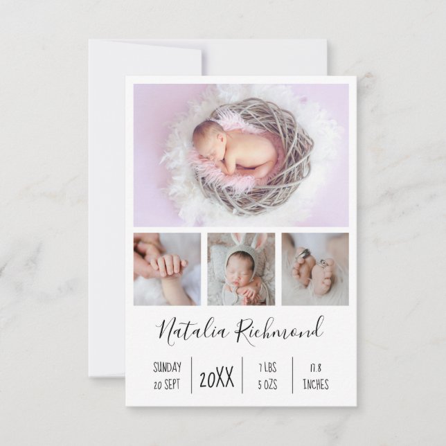 Baby Girl 4 Photo Birth Anúncio Obrigado (Frente)