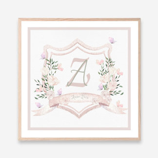 Baby Girl Crest Monograma Wall Impressão