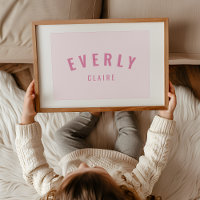 Baby Girl Custom Name Impressão Pink Nursery Wall
