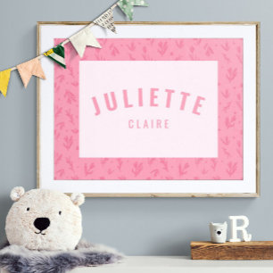 Baby Girl Custom Name Impressão Pink Nursery Wall 
