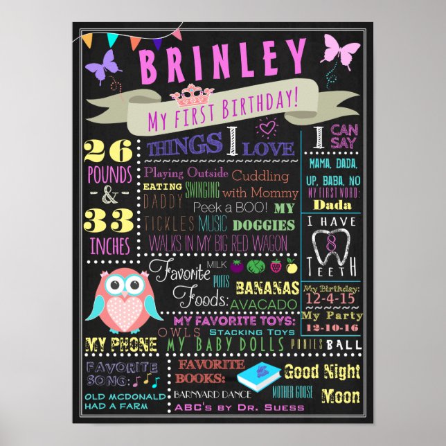 Baby Girl First Birday Poster (Frente)