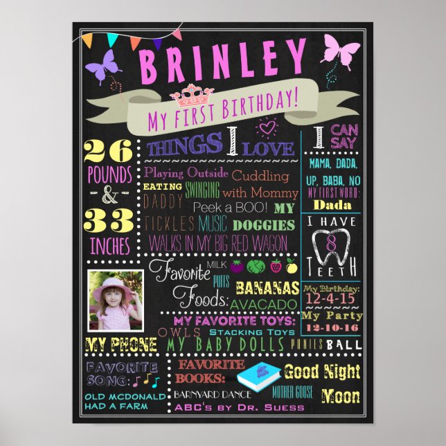 Baby Girl First Birthday Poster (Frente)