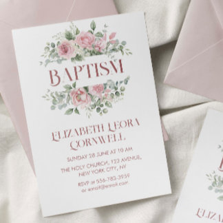 Baby Girl Floral Wreath Baptism Convite