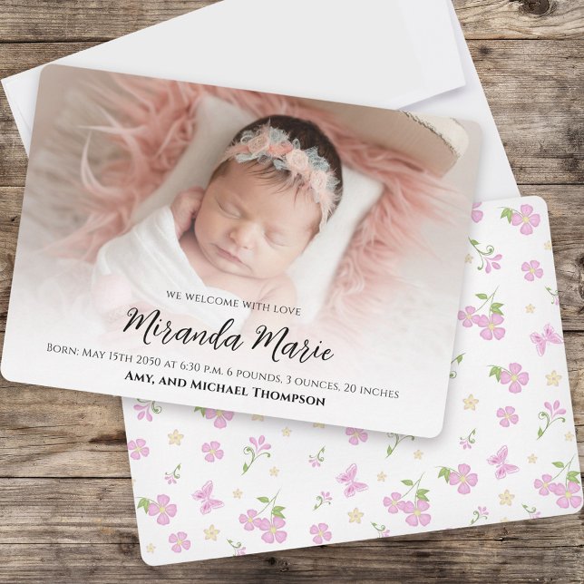 Baby Girl Newborn Photo Overlay Texto cor-de-rosa (Criador carregado)